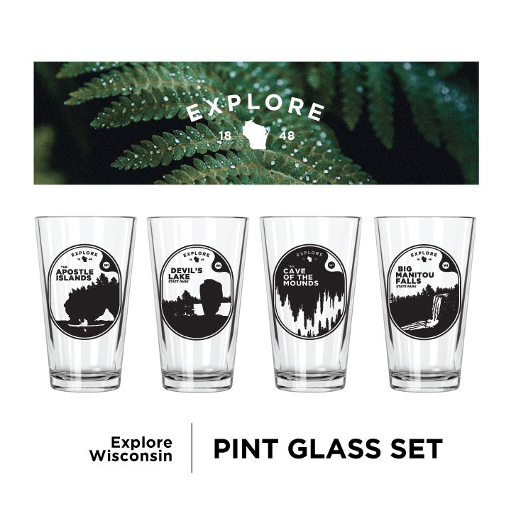 Explore Wisconsin Pint Glasses Set - Northern Glasses Pint Glass